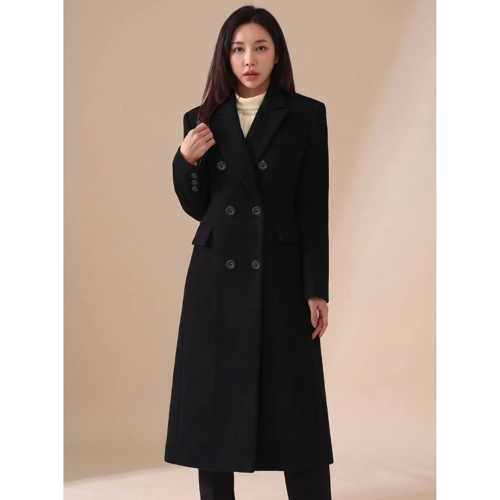 Theresia | Damen Wollmantel mit langem Design, Knöpfen und Revers