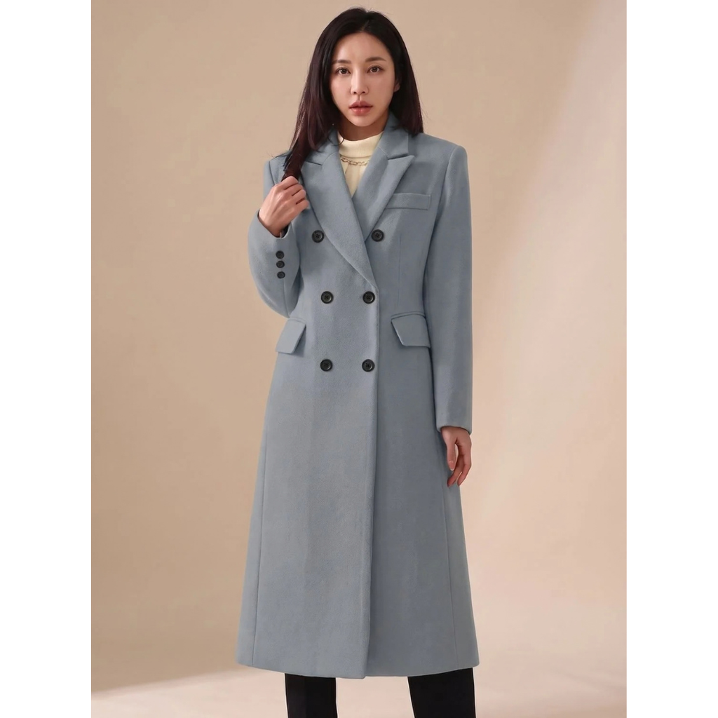 Theresia | Damen Wollmantel mit langem Design, Knöpfen und Revers