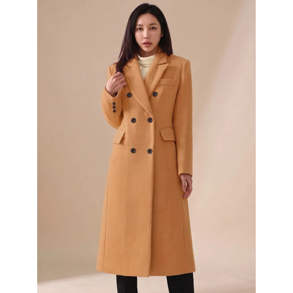 Theresia | Damen Wollmantel mit langem Design, Knöpfen und Revers