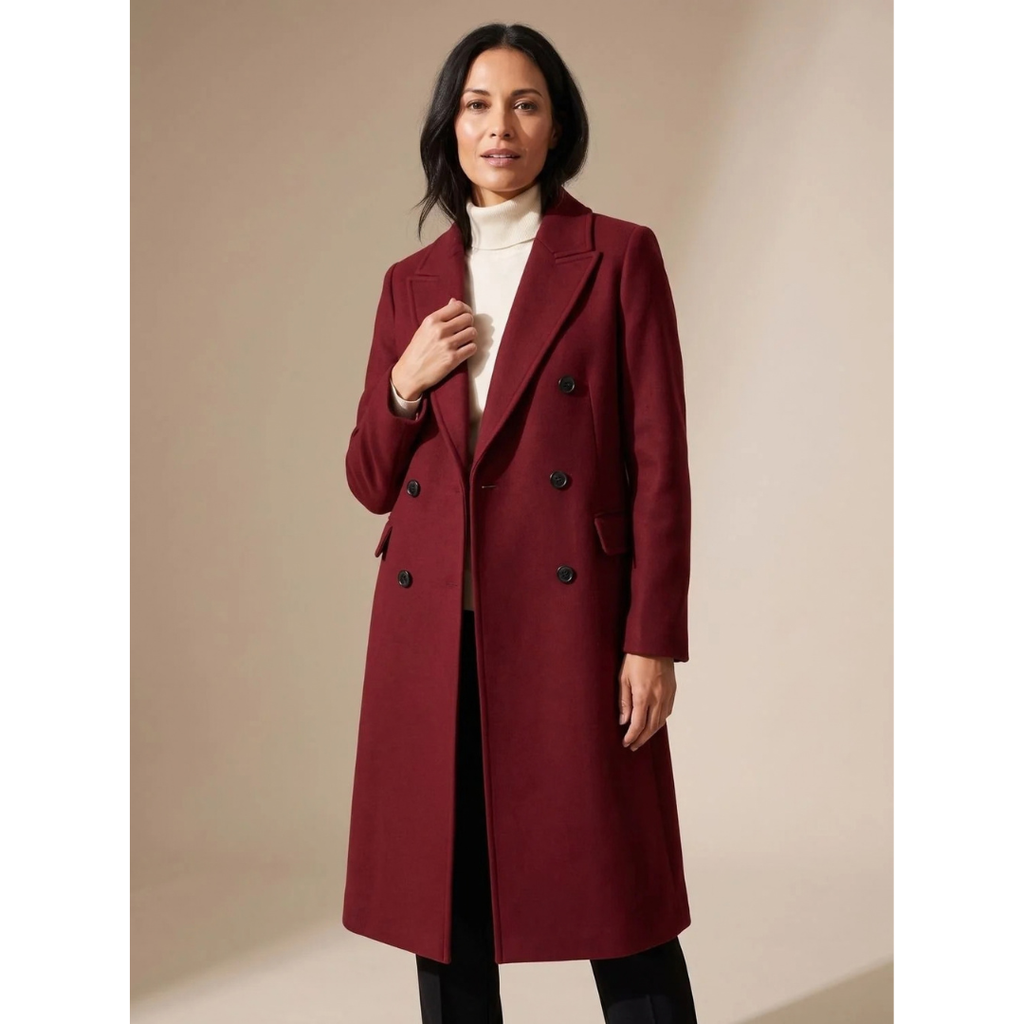 Theresia | Damen Wollmantel mit langem Design, Knöpfen und Revers