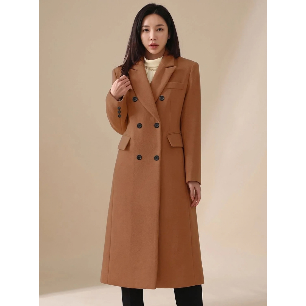 Theresia | Damen Wollmantel mit langem Design, Knöpfen und Revers