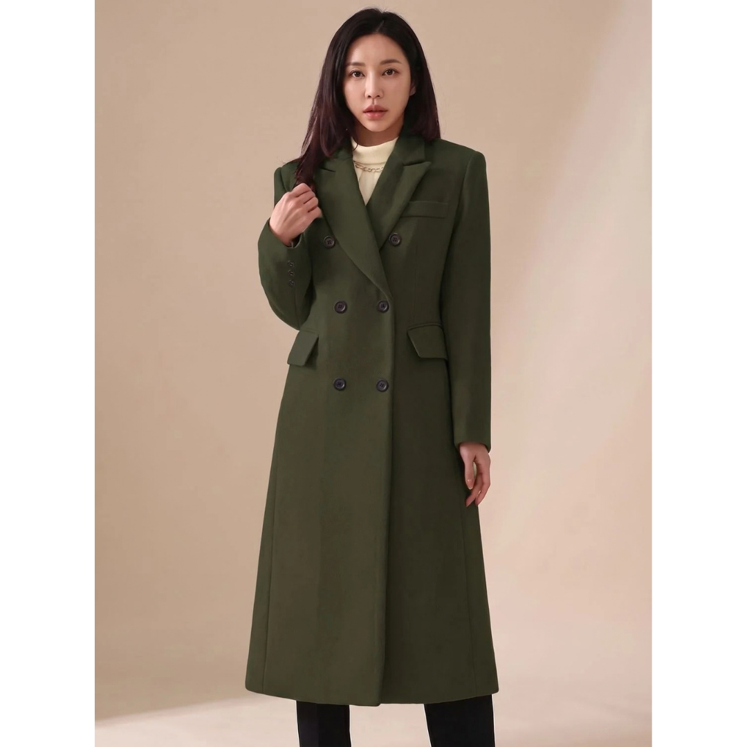 Theresia | Damen Wollmantel mit langem Design, Knöpfen und Revers