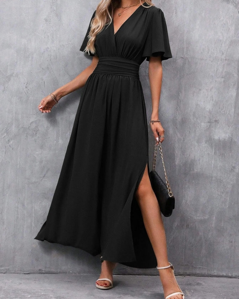 Abendkleider Lang für Damen – Maxi-Abendkleid mit V-Ausschnitt und Schlitz