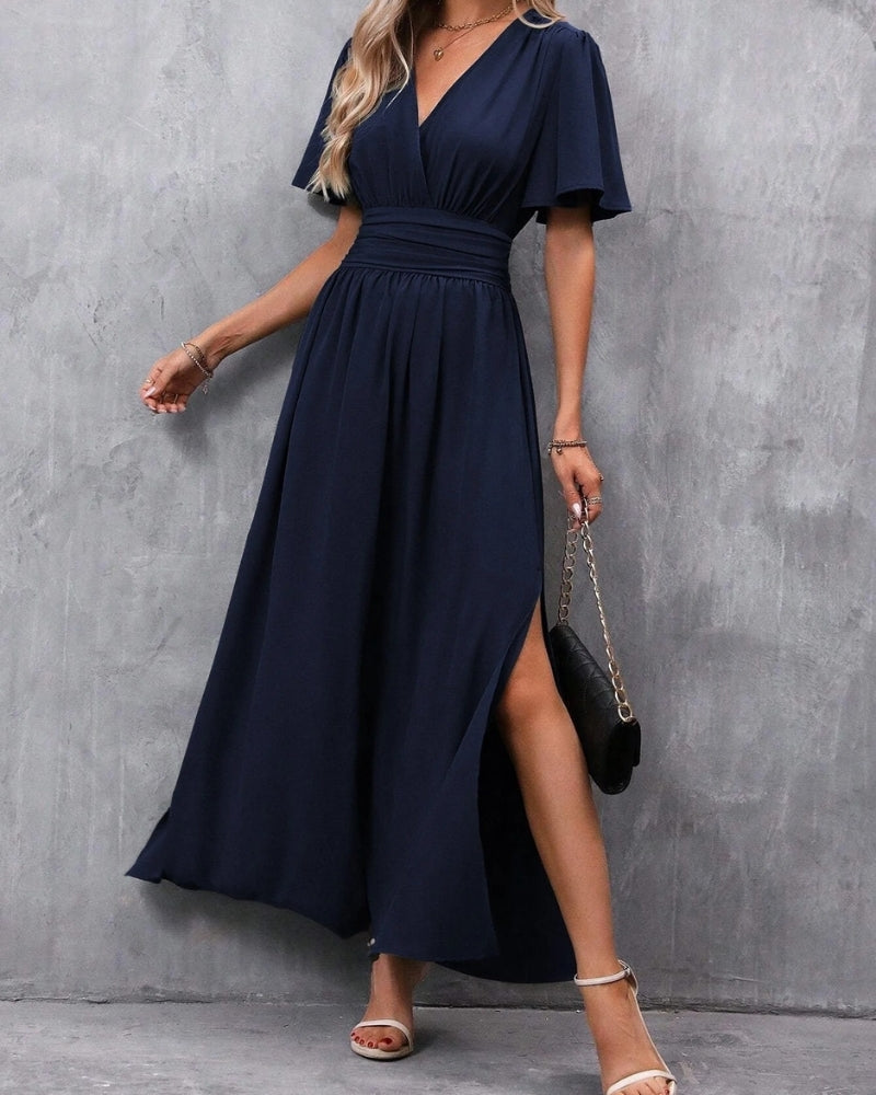 Abendkleider Lang für Damen – Maxi-Abendkleid mit V-Ausschnitt und Schlitz