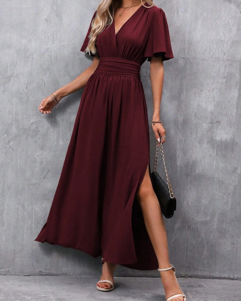 Abendkleider Lang für Damen – Maxi-Abendkleid mit V-Ausschnitt und Schlitz
