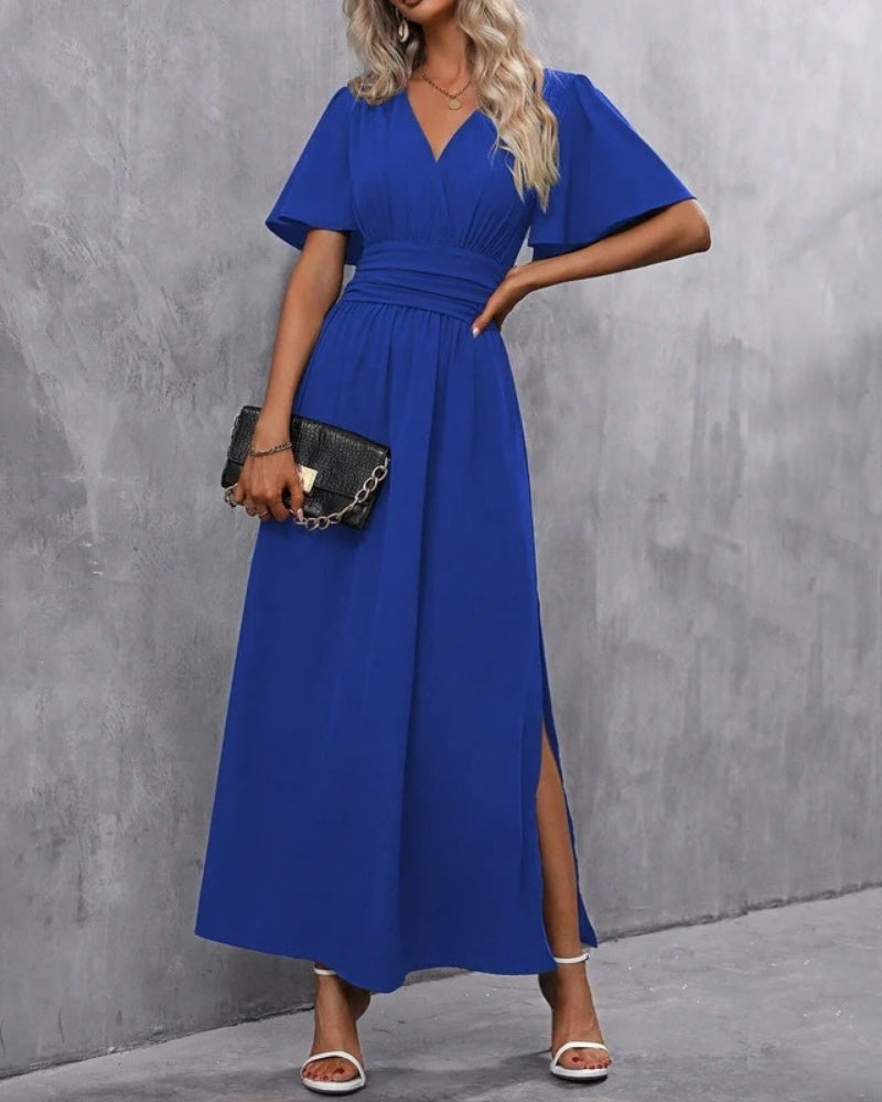 Abendkleider Lang für Damen – Maxi-Abendkleid mit V-Ausschnitt und Schlitz