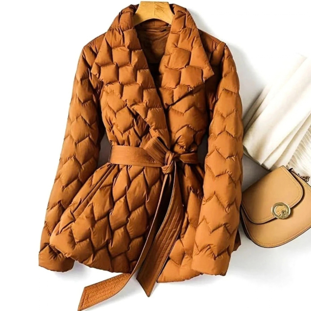 Abigail | Damen Steppjacke mit Gürtel und Rauten