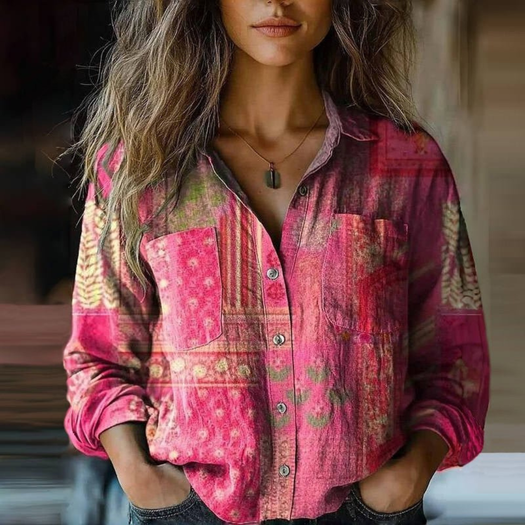 Ada | Damen Elegante Boho Bluse Mit Knopfleiste