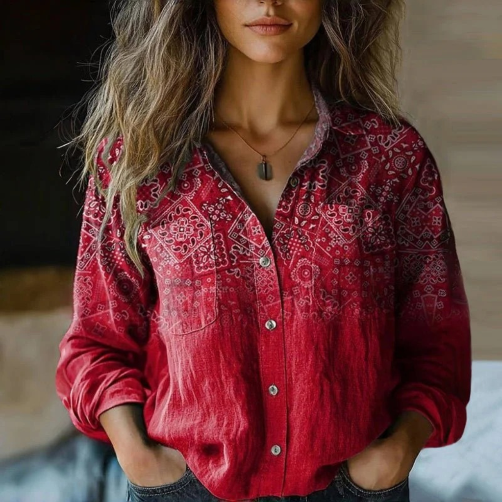 Ada | Damen Elegante Boho Bluse Mit Knopfleiste