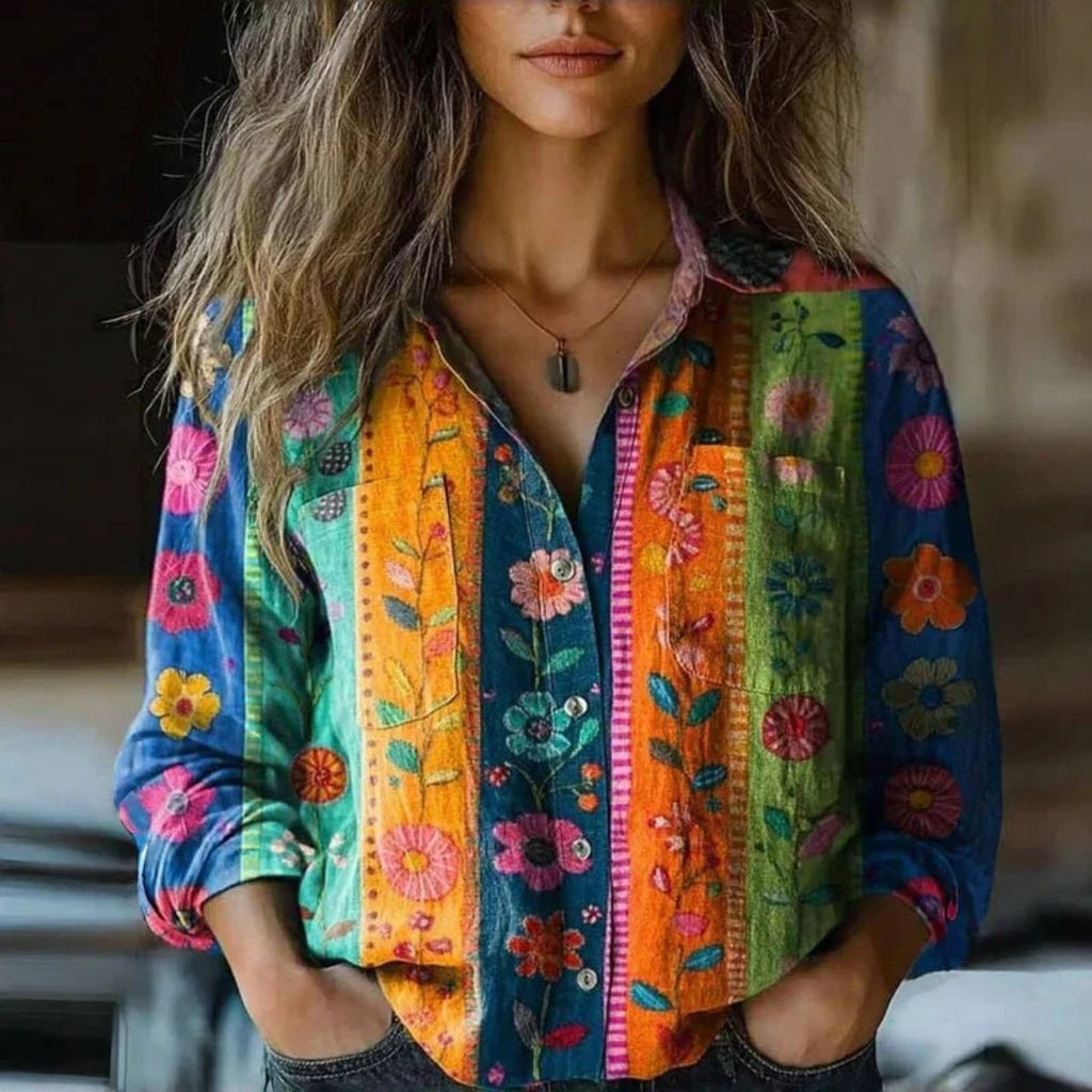 Ada | Damen Elegante Boho Bluse Mit Knopfleiste