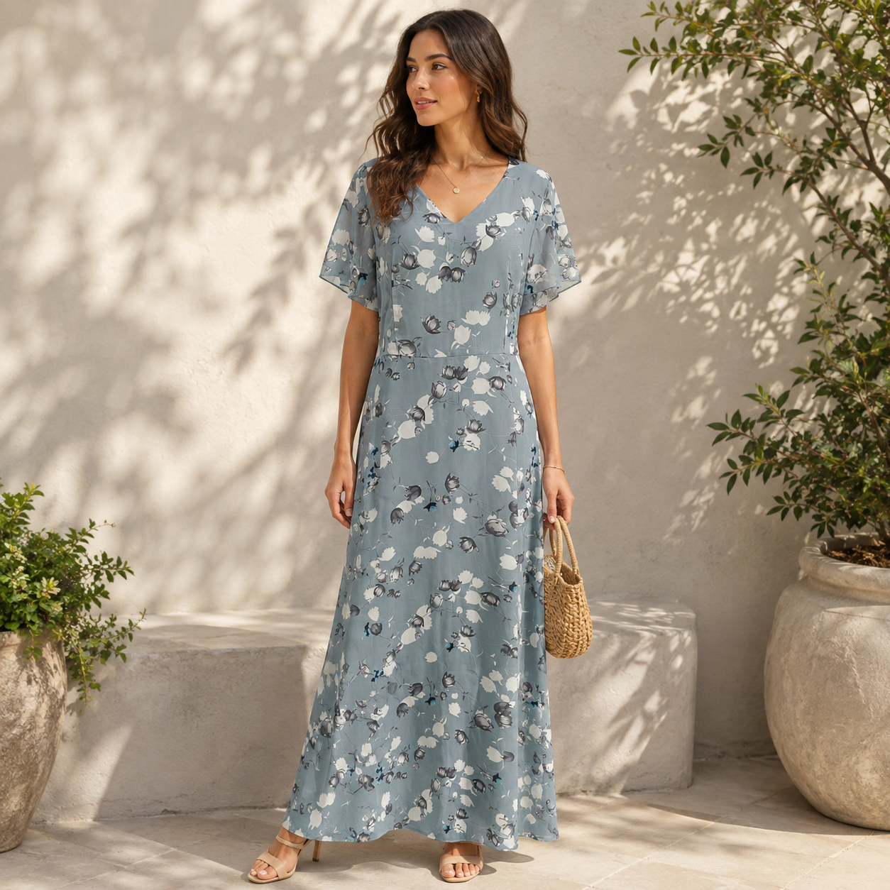 Ada | Damen Maxi Kleid Hochzeitsgast mit V-Ausschnitt