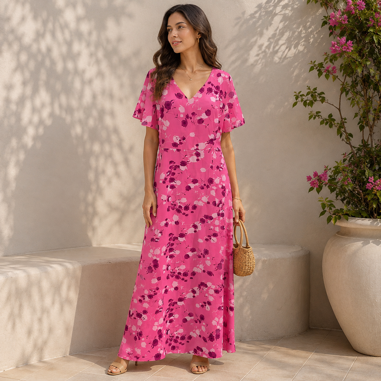 Ada | Damen Maxi Kleid Hochzeitsgast mit V-Ausschnitt