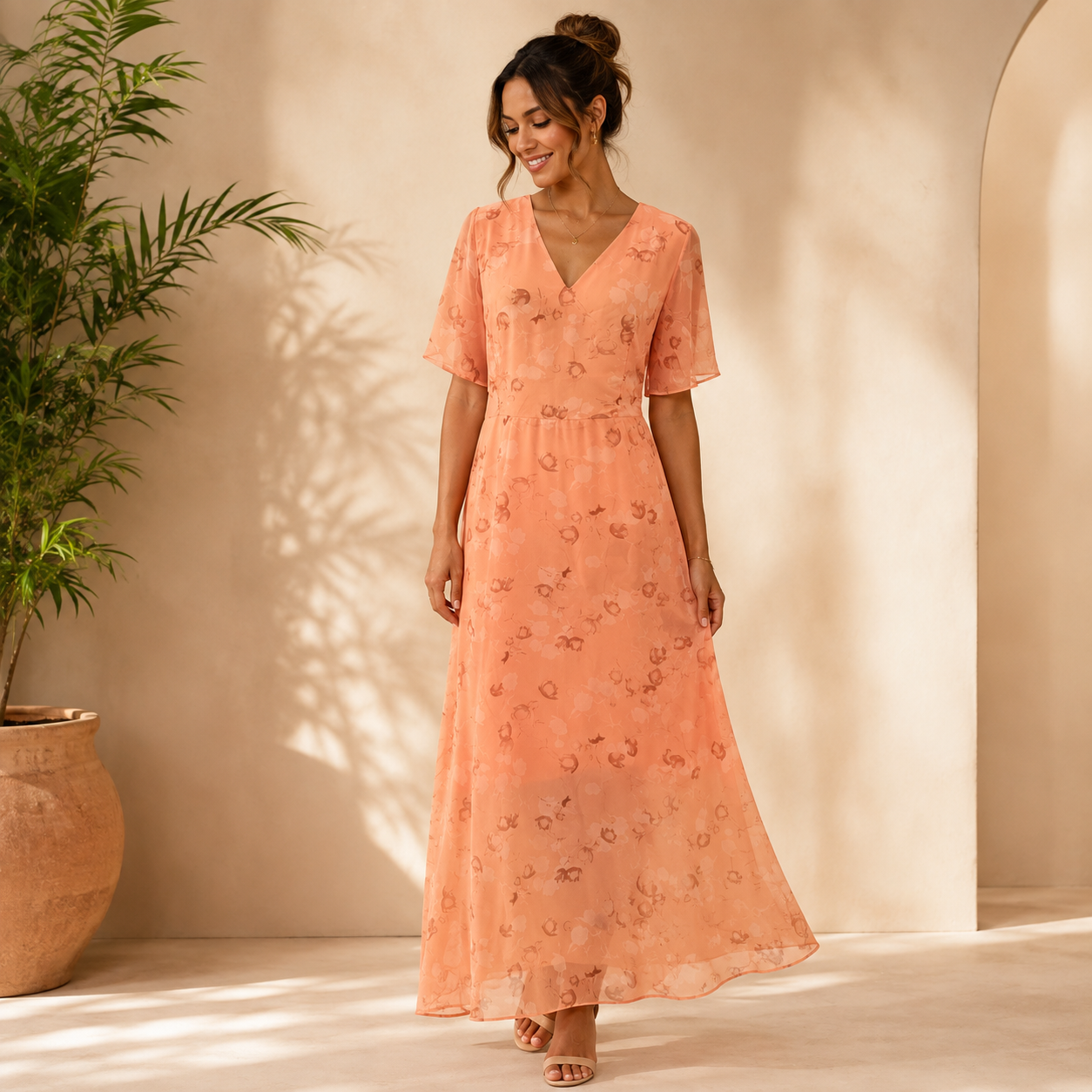 Ada | Damen Maxi Kleid Hochzeitsgast mit V-Ausschnitt