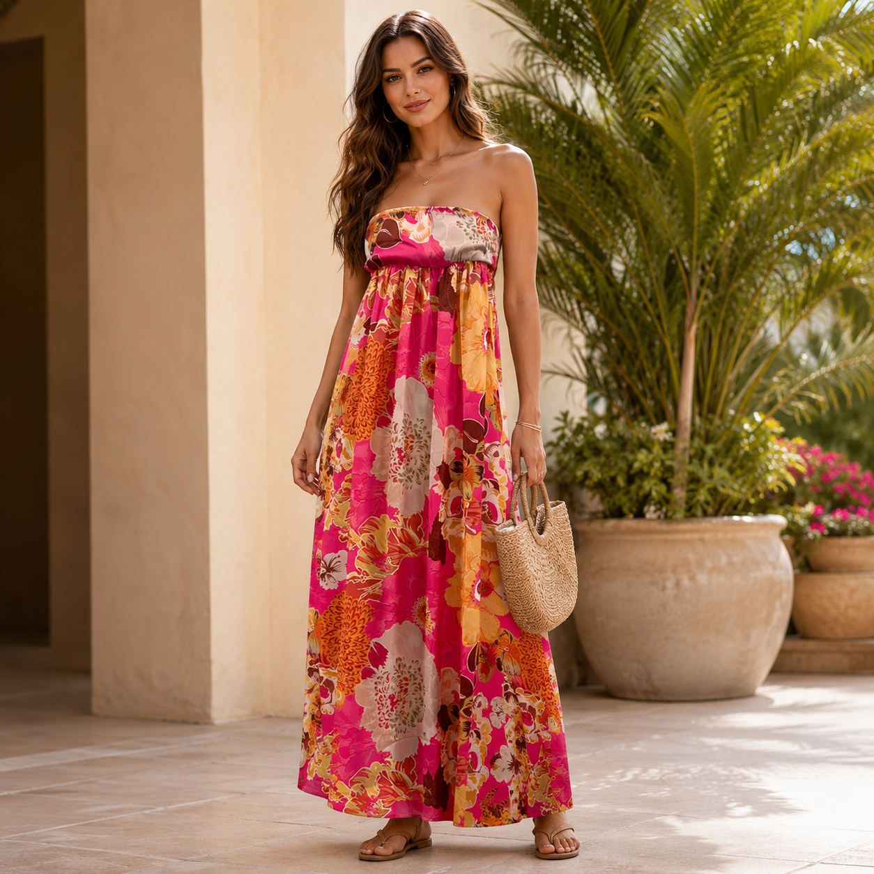 Ada | Damen Mehrfarbiges Blumen Maxikleid