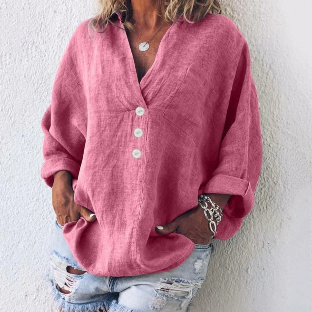 Adaline | Damen Stilvolle Bluse V-Ausschnitt Leinen