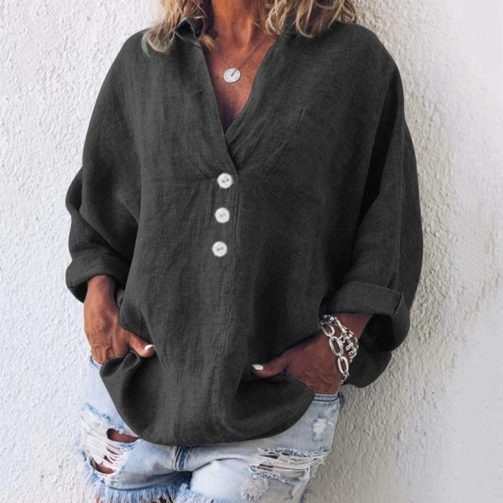 Adaline | Damen Stilvolle Bluse V-Ausschnitt Leinen