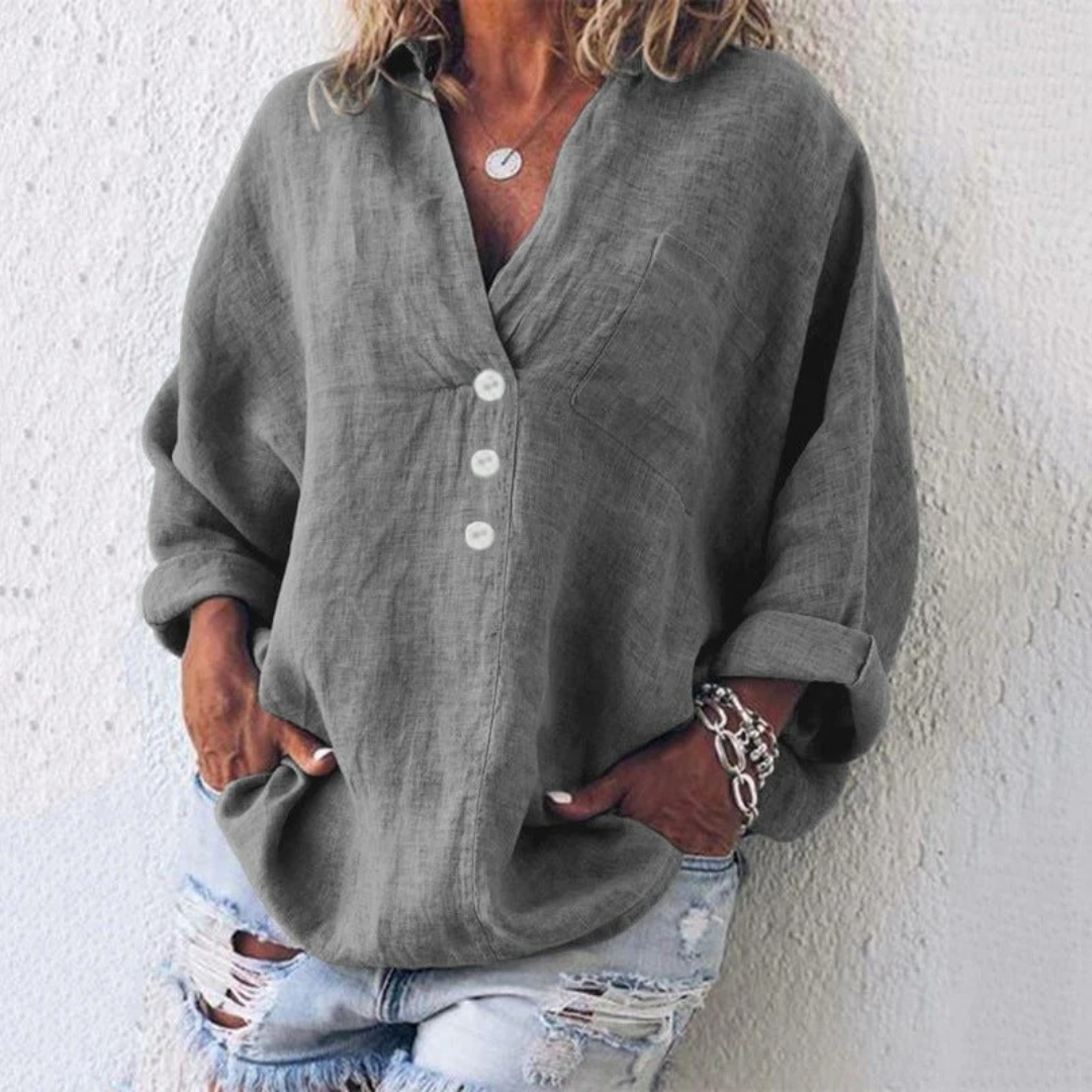 Adaline | Damen Stilvolle Bluse V-Ausschnitt Leinen