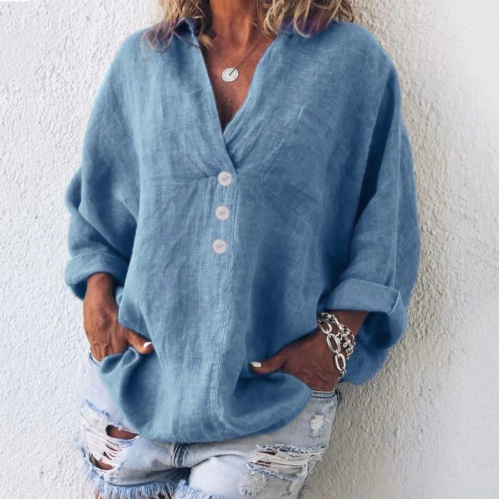 Adaline | Damen Stilvolle Bluse V-Ausschnitt Leinen