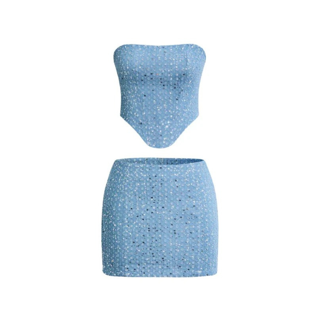 Adele | Damen Sommer Pailletten Zweiteiler Set
