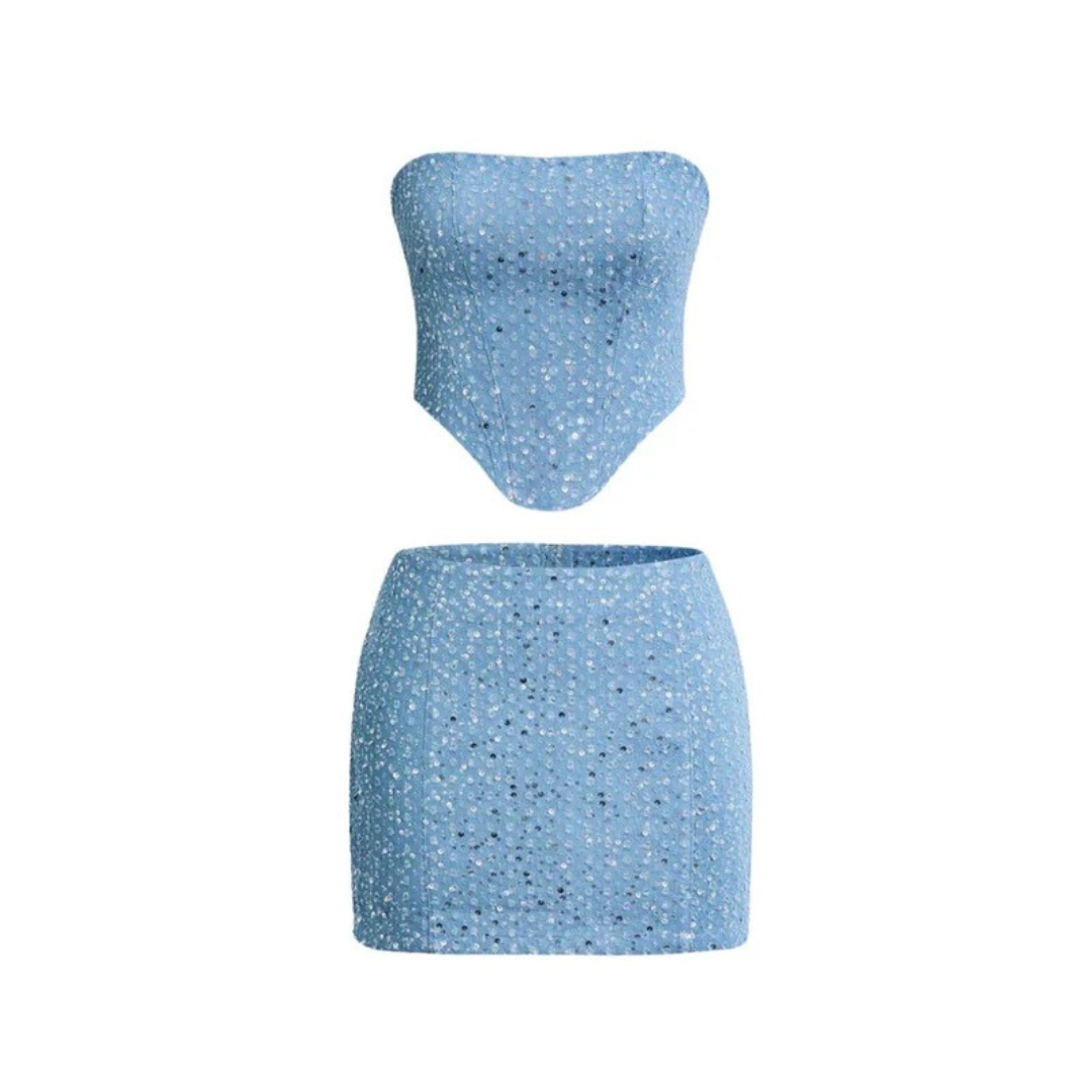 Adele | Damen Sommer Pailletten Zweiteiler Set