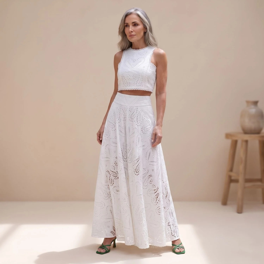 Adele | Damen Zweiteiler Set mit Ernte und Maxirock