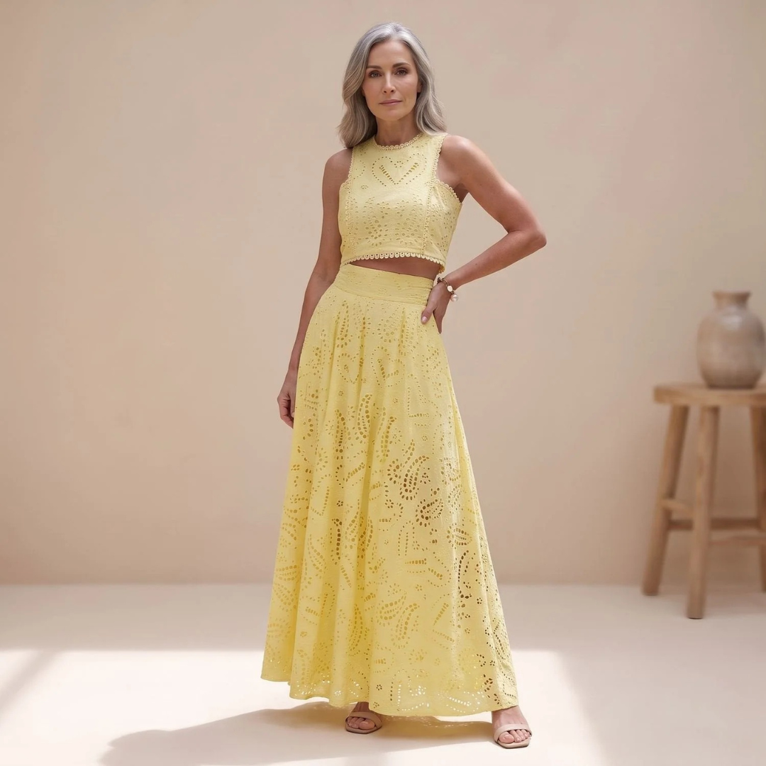 Adele | Damen Zweiteiler Set mit Ernte und Maxirock