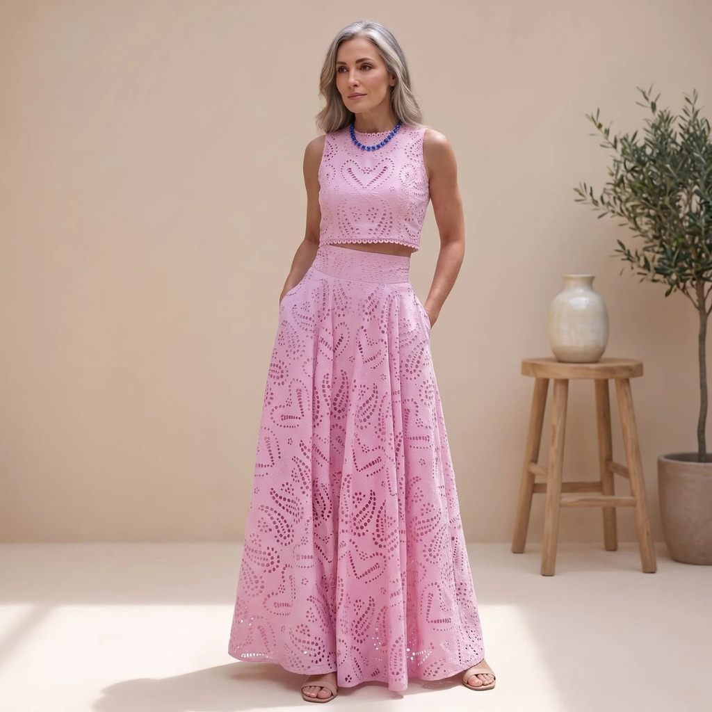 Adele | Damen Zweiteiler Set mit Ernte und Maxirock