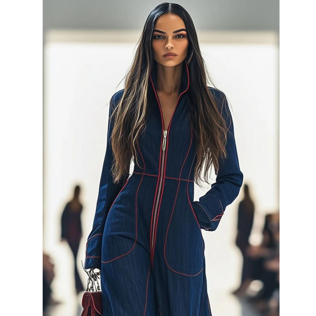 Adelheid | Damen Dunkelblauer Langarm Jumpsuit