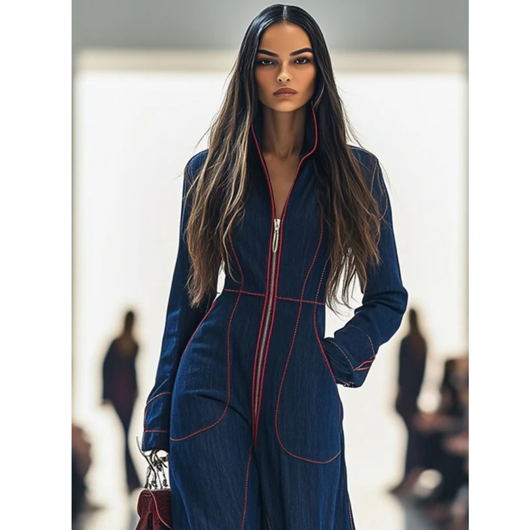 Adelheid | Damen Dunkelblauer Langarm Jumpsuit