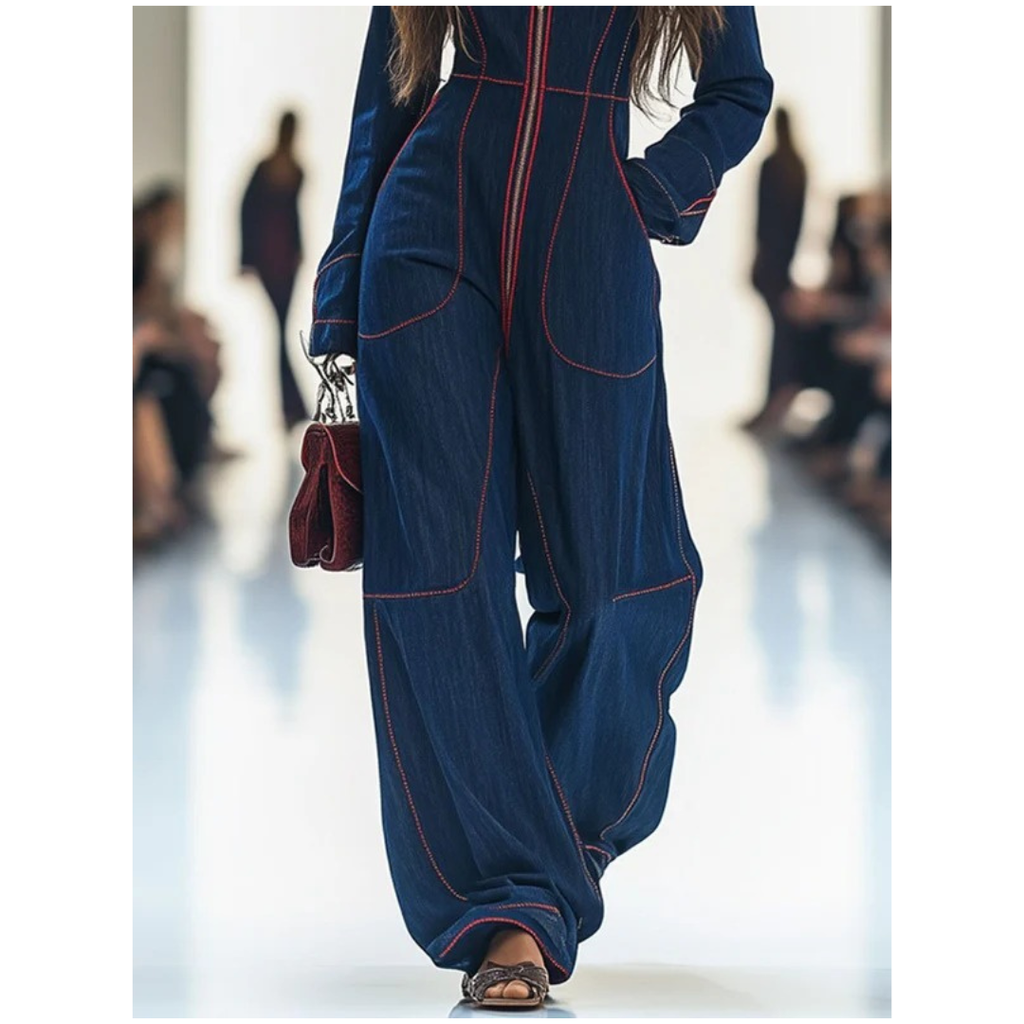 Adelheid | Damen Dunkelblauer Langarm Jumpsuit