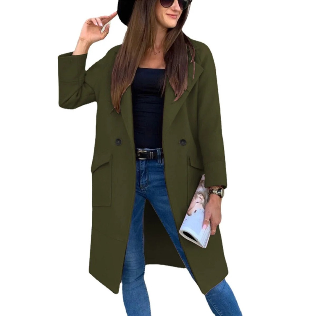 Adelheid | Damen Trenchcoat mit Knöpfen, Langer Schnitt und Taschen