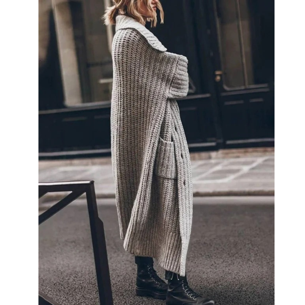 Adelheid | Damen Warme Oversize Strickjacke mit Revers