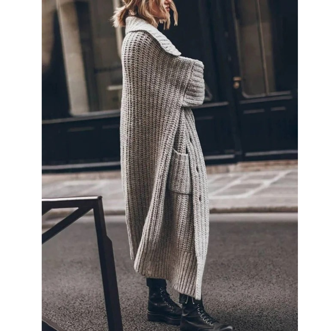 Adelheid | Damen Warme Oversize Strickjacke mit Revers