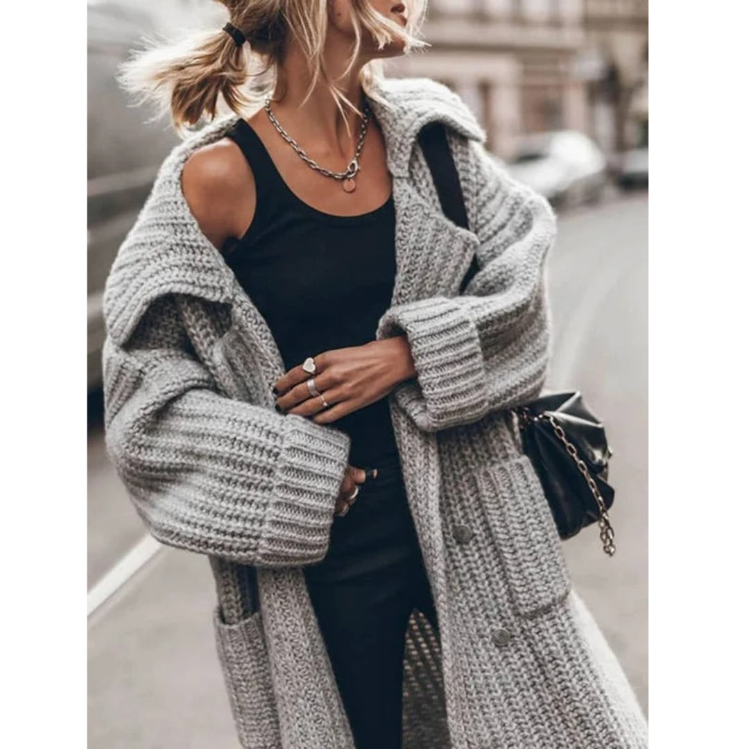 Adelheid | Damen Warme Oversize Strickjacke mit Revers