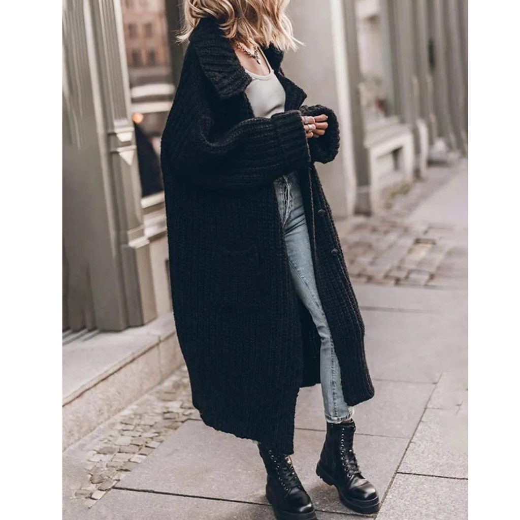 Adelheid | Damen Warme Oversize Strickjacke mit Revers