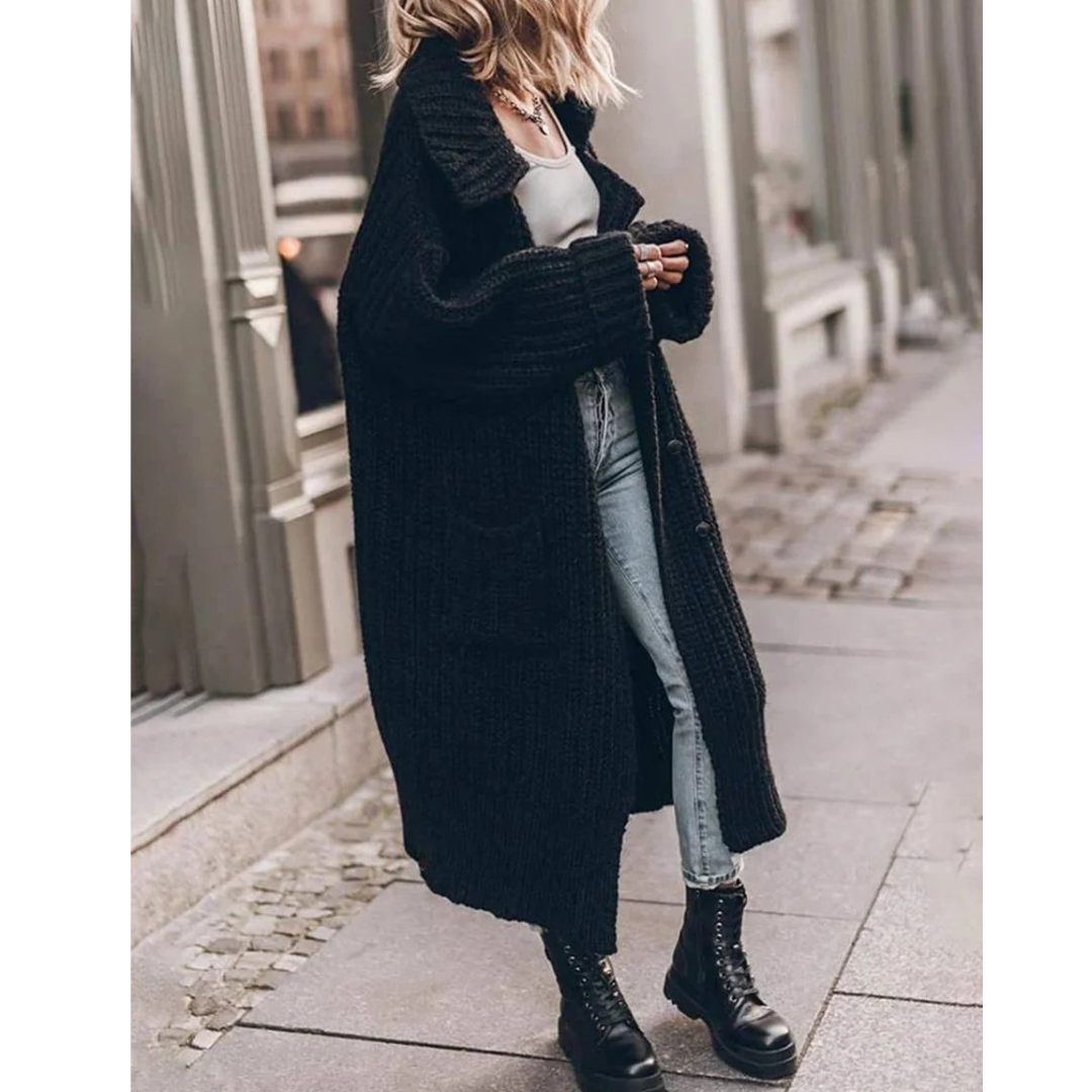 Adelheid | Damen Warme Oversize Strickjacke mit Revers