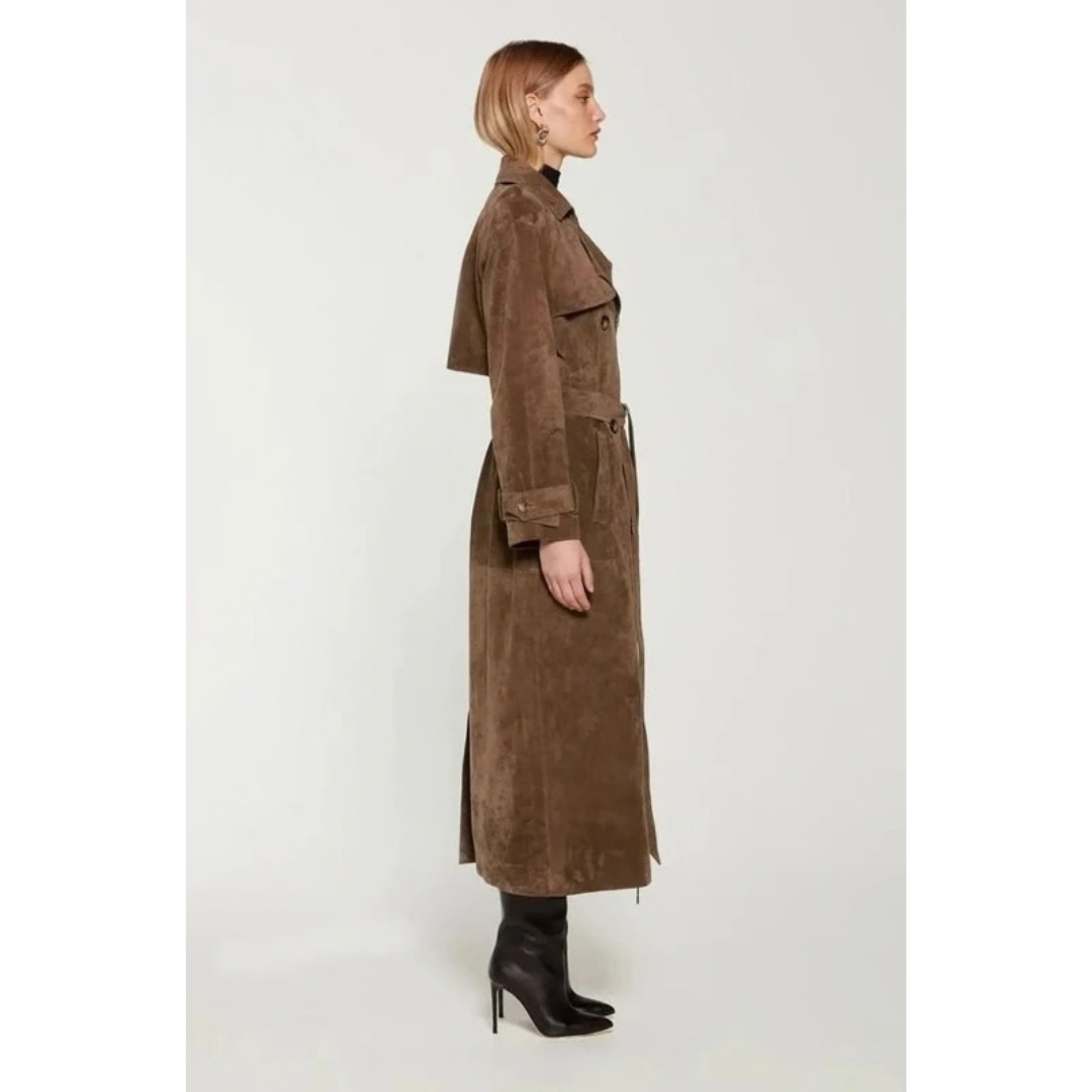 Adelina | Damen Braune Winterjacke mit langem Stil