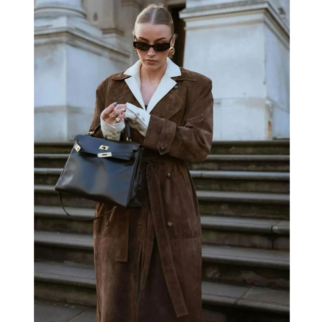 Adelina | Damen Braune Winterjacke mit langem Stil