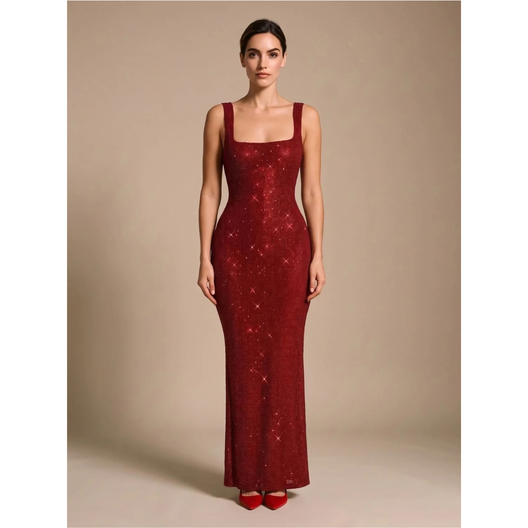 Adelina | Damen Maxi Kleid mit Pailletten und offener Rückseite