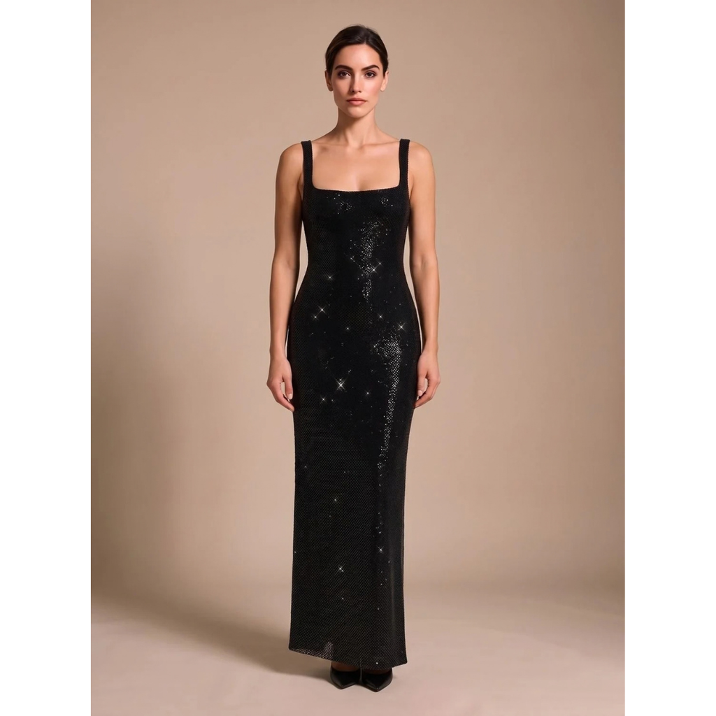 Adelina | Damen Maxi Kleid mit Pailletten und offener Rückseite
