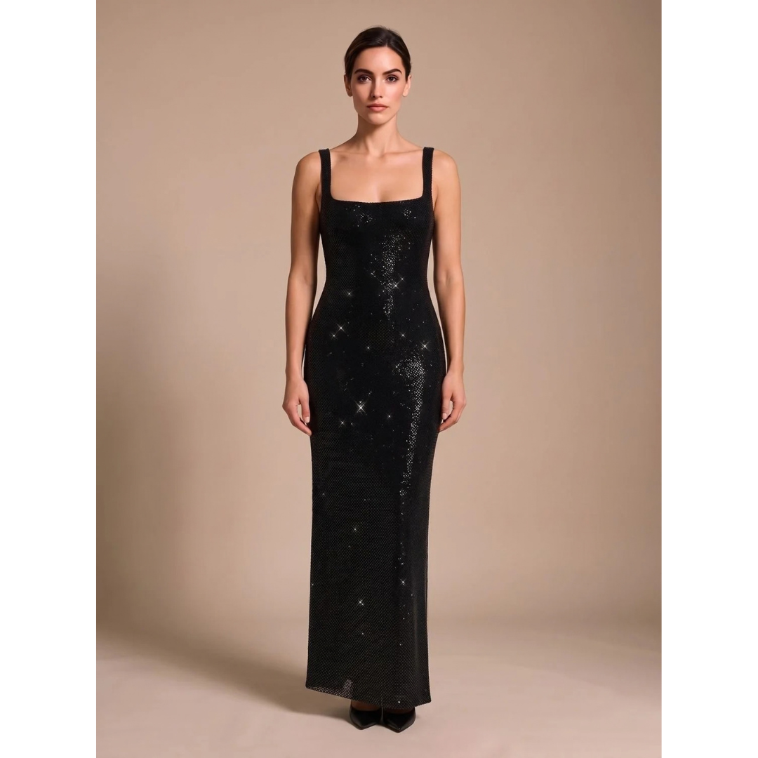 Adelina | Damen Maxi Kleid mit Pailletten und offener Rückseite