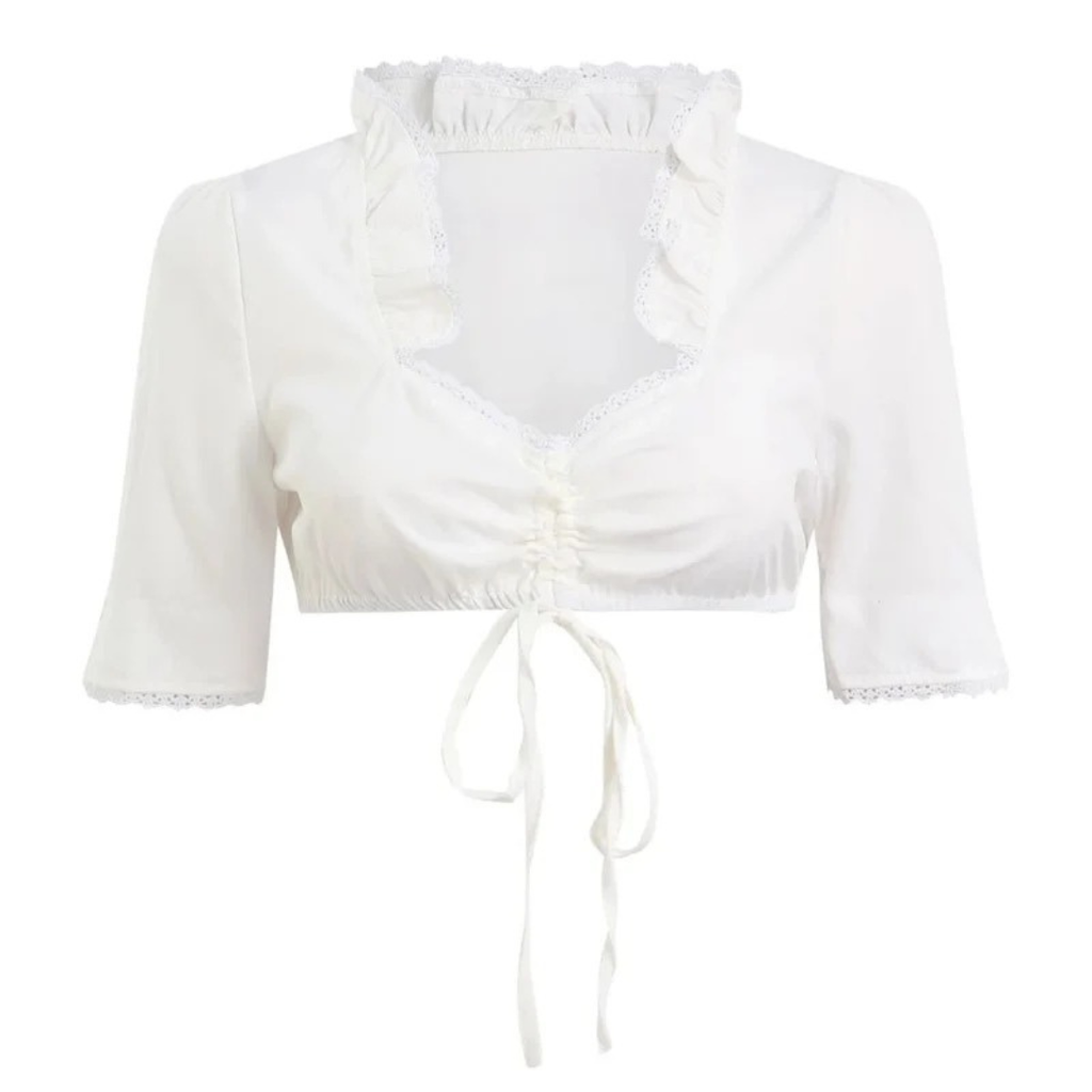 Adriana | Damen Weiße Oktoberfest Dirndlbluse mit Spitze