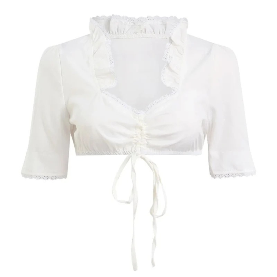 Adriana | Damen Weiße Oktoberfest Dirndlbluse mit Spitze