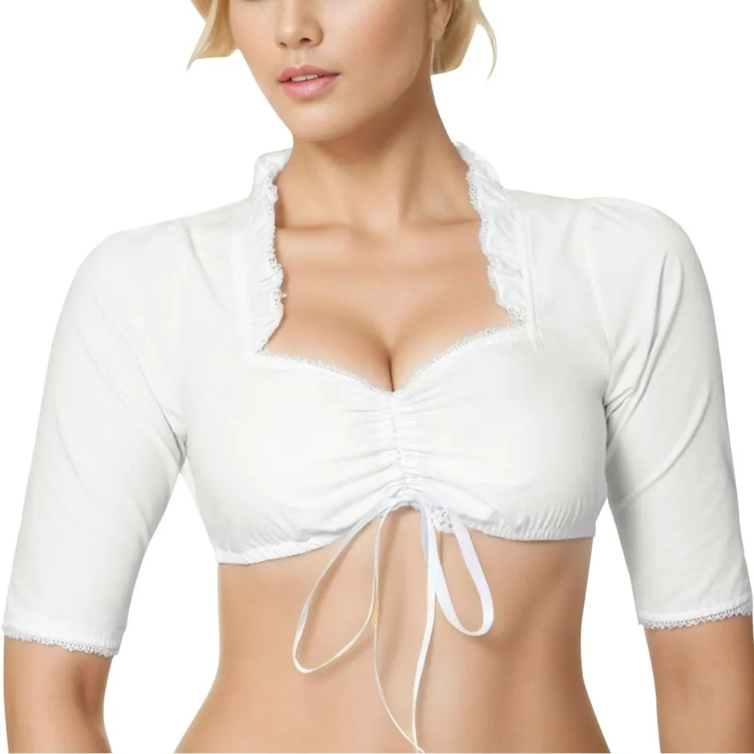 Adriana | Damen Weiße Oktoberfest Dirndlbluse mit Spitze