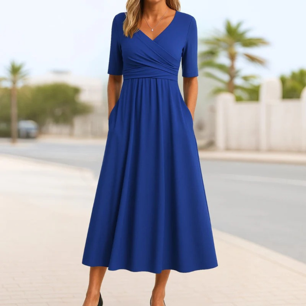 Afi | Damen Sommer Midikleid Mit V-Ausschnitt
