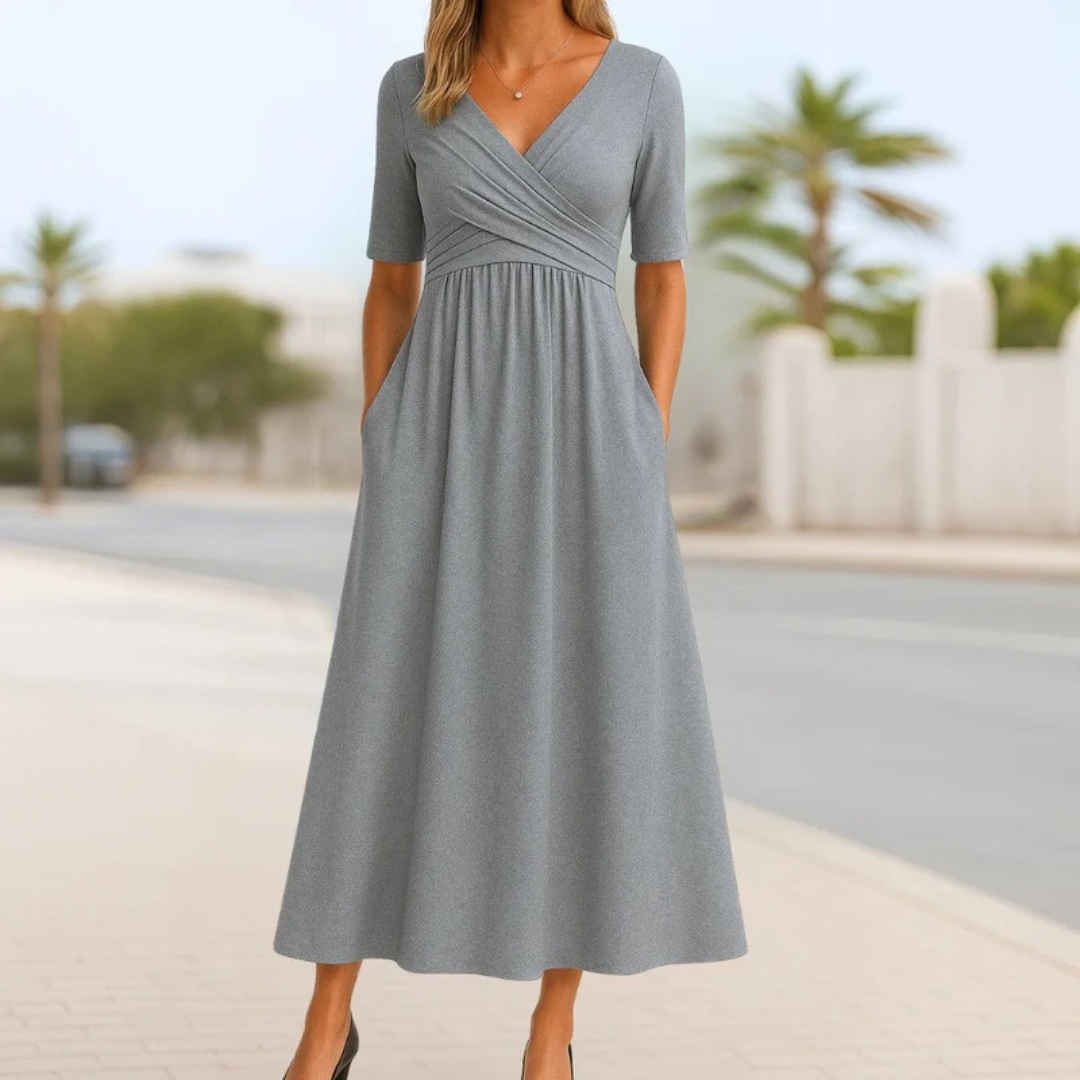 Afi | Damen Sommer Midikleid Mit V-Ausschnitt