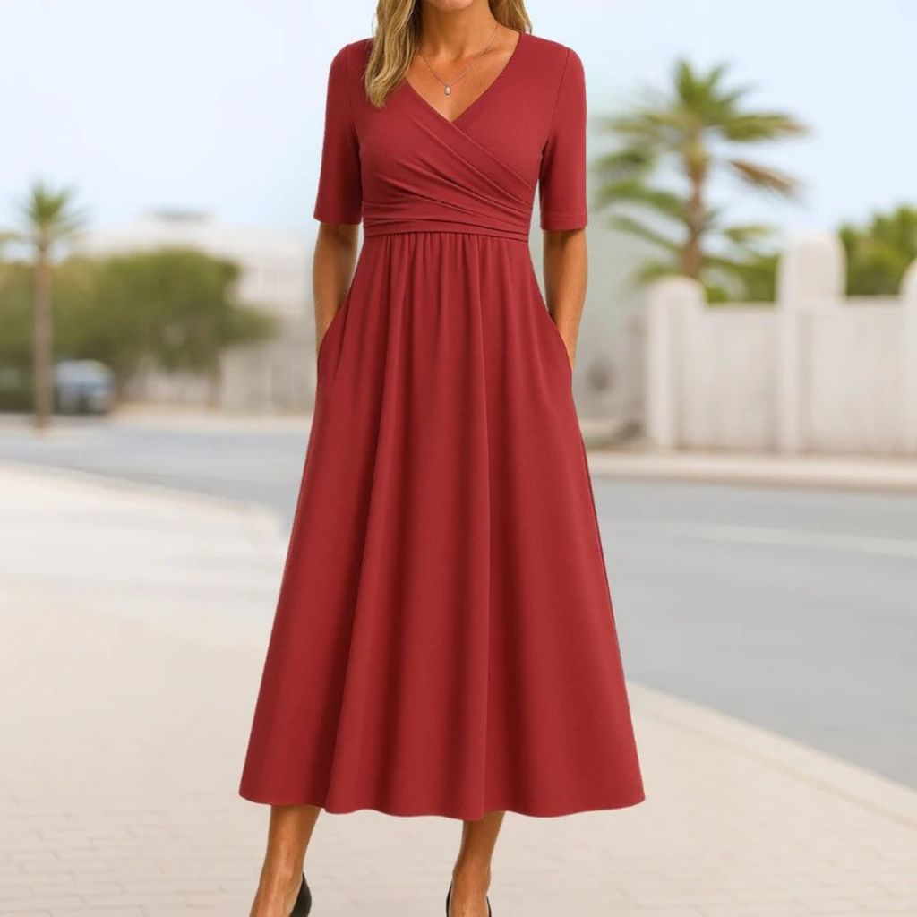 Afi | Damen Sommer Midikleid Mit V-Ausschnitt