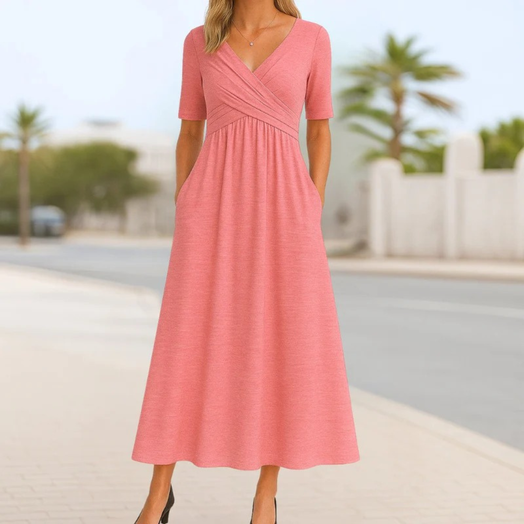 Afi | Damen Sommer Midikleid Mit V-Ausschnitt
