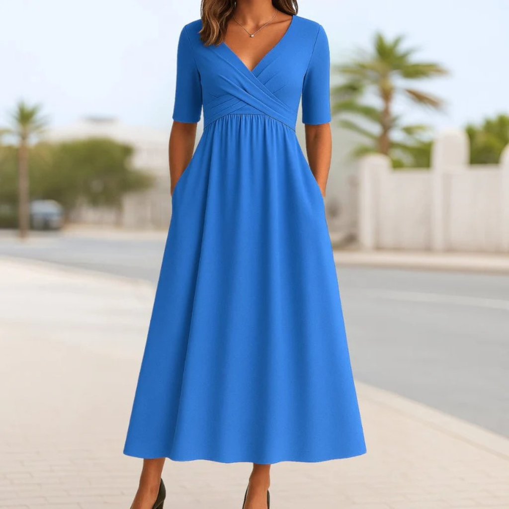 Afi | Damen Sommer Midikleid Mit V-Ausschnitt