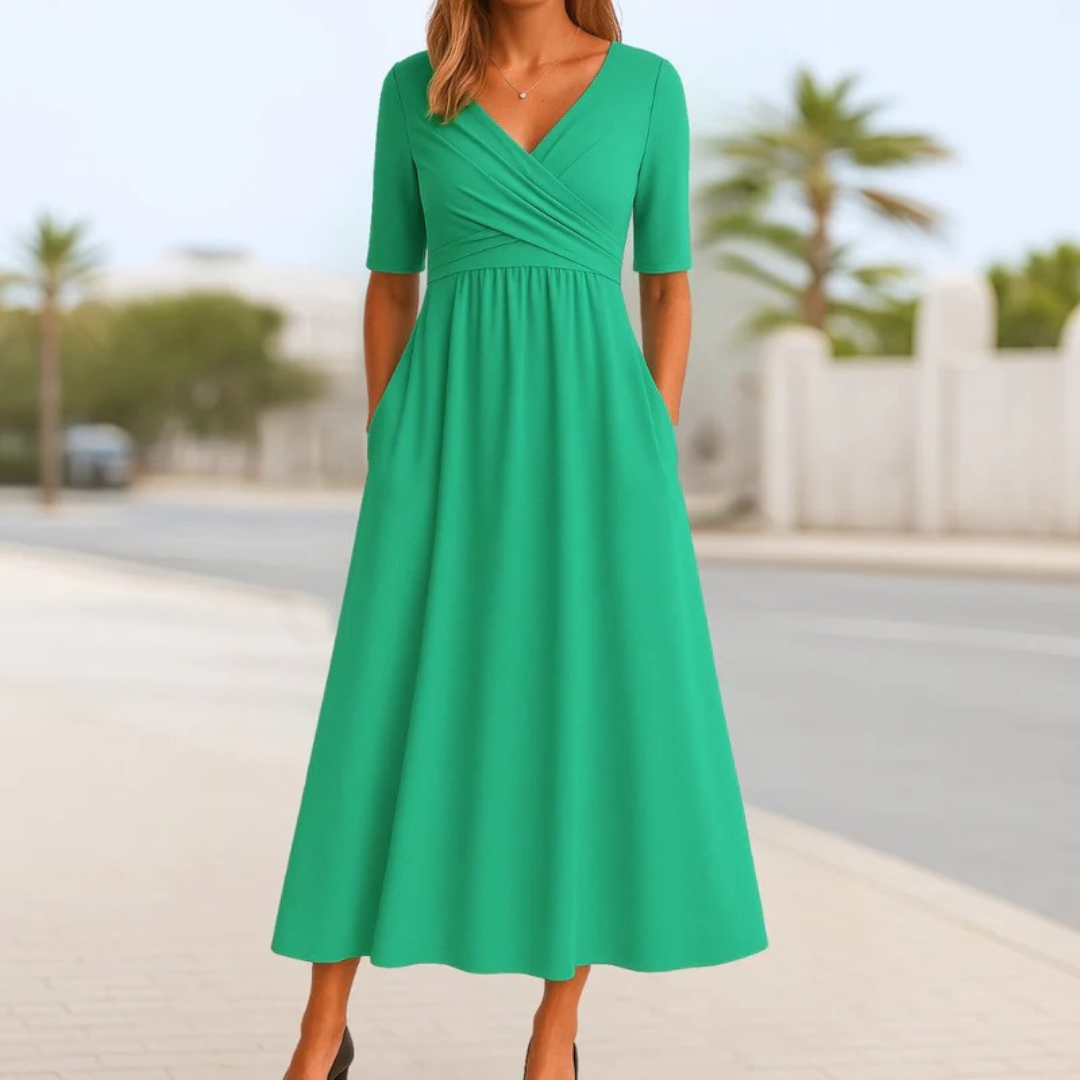 Afi | Damen Sommer Midikleid Mit V-Ausschnitt